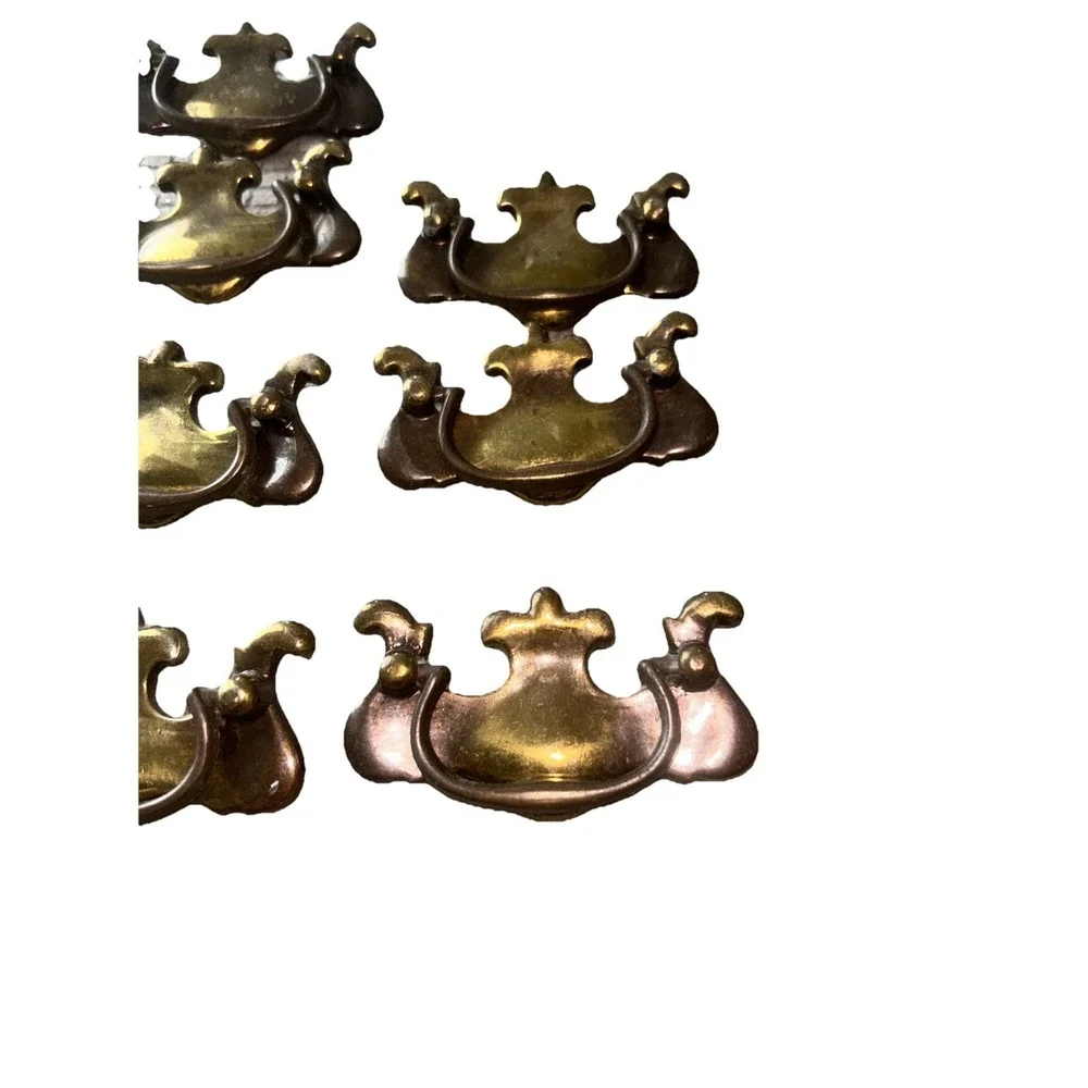 11 Brass Drawer Swing Handle Pulls Chippendale Batwing Antique Hardware W/Screws